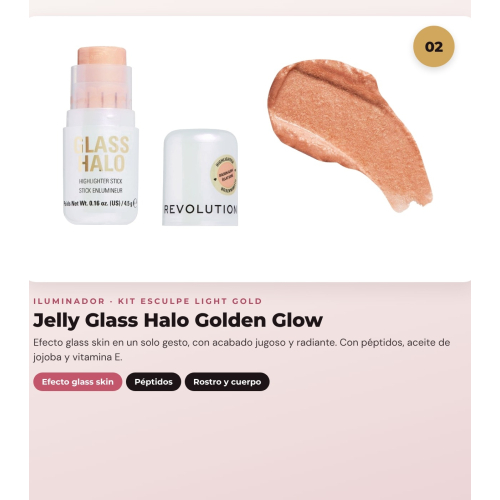 Makeup Revolution - Set di Contorno in stick Reloaded Contour & Blend - Light + Illuminante Jelly Glass Halo - Golden Glow + Pennello per illuminante Soft Focus Create - R6