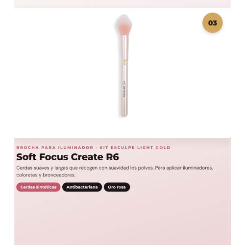 Makeup Revolution - Set di Contorno in stick Reloaded Contour & Blend - Light + Illuminante Jelly Glass Halo - Golden Glow + Pennello per illuminante Soft Focus Create - R6