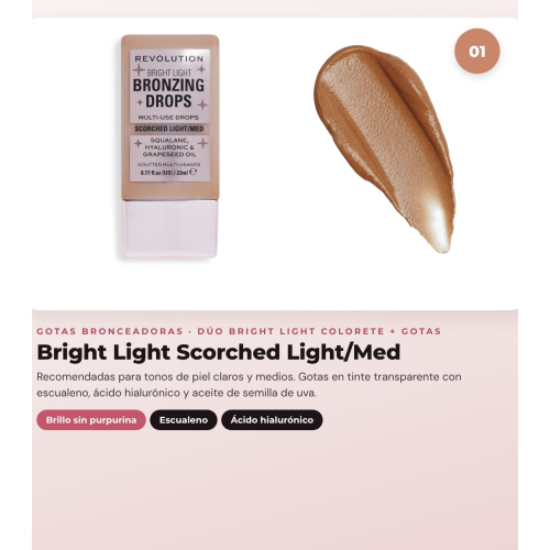 Makeup Revolution - Set di gocce abbronzanti Bright Light - Scorched Light/ Med + Blush liquido Bright Light - Rosie Pink