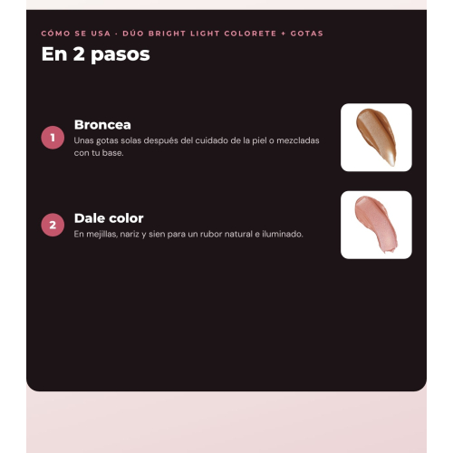 Makeup Revolution - Set di gocce abbronzanti Bright Light - Scorched Light/ Med + Blush liquido Bright Light - Rosie Pink