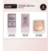 Makeup Revolution - Set di gocce abbronzanti Bright Light - Spice Tan/Deep + Blush liquido Bright Light - Rosie Pink + Illuminante in polvere Beam Bright - Bronze Baddie