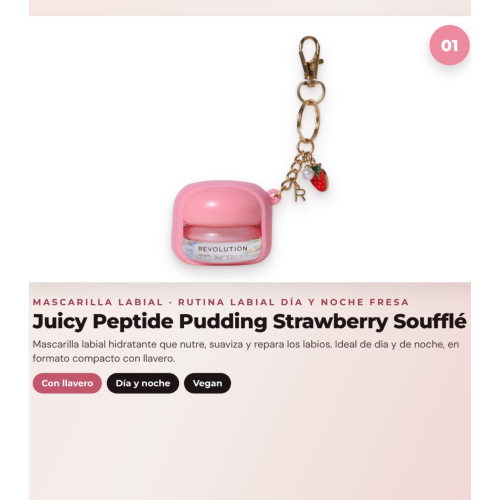 Makeup Revolution - Set di Maschera labiale Juicy Peptide Pudding - Strawberry Soufflé + Balsamo labiale Juicy Peptide - Strawberry + Olio labiale Aqua Drip Cooling