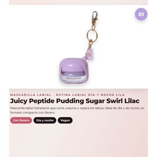 Makeup Revolution - Set di Maschera labiale Juicy Peptide Pudding - Sugar Swirl Lilac + Balsamo labiale Juicy Peptide - Spice + Olio per labbra Glaze Oil - Lust Clear