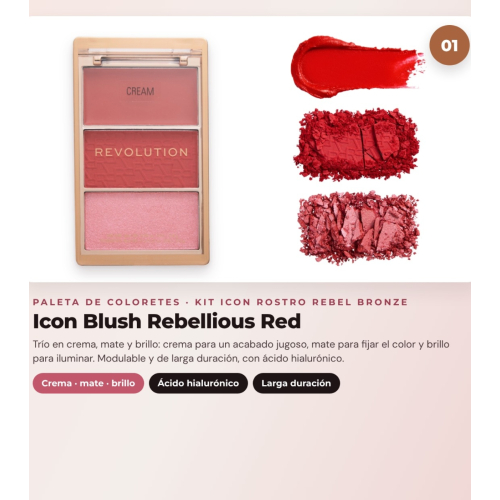 Makeup Revolution - Set di Palette di fard Icon Blush - Rebellious Red + Palette di bronzer Bronze Icon - Divine Fair + Palette di illuminatori Highlight Icon - Molten Bronze