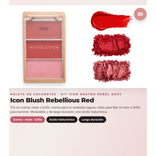 Makeup Revolution - Set di Palette di fard Icon Blush - Rebellious Red + Palette di bronzer Bronze Icon - Divine Fair + Palette di illuminatori Highlight Icon - Rosy Gold Glow