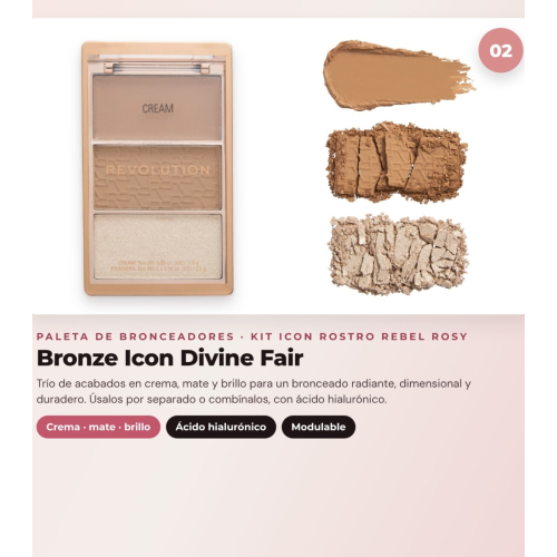Makeup Revolution - Set di Palette di fard Icon Blush - Rebellious Red + Palette di bronzer Bronze Icon - Divine Fair + Palette di illuminatori Highlight Icon - Rosy Gold Glow