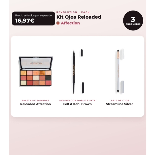 Makeup Revolution - Set di Palette di ombre Reloaded - Affection + Delineatore per occhi Felt & Kohl Precision Dual Liner - Brown + Delineatore per occhi Streamline Waterline Eyeliner Pencil - Silver