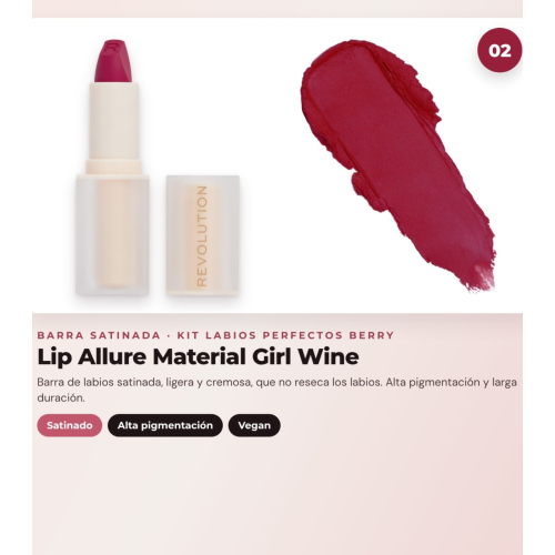 Makeup Revolution - Set di Profilo Labbra Pout Liner - Deepest Mauve + Rossetto satinato Lip Allure - Material Girl Wine + Olio labiale in stick Jelly - Watermelon Crush Red