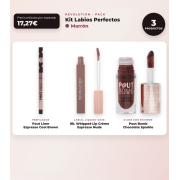 Makeup Revolution - Set di Profilatori di labbra Pout Liner - Espresso Cool Brown + Rossetto liquido IRL Whipped Lip Crème - Espresso Nude + Lucidalabbra con Shimmer Pout Bomb - Chocolate Sparkle