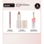 Makeup Revolution - Set di Profilatori per labbra Pout Liner - Kiss Baby Pink + Rossetto satinato Lip Allure - Brunch Pink Nude + Olio per labbra Pout Lip Charm - Lychee Clear Pink
