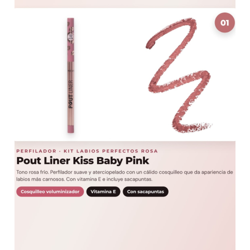 Makeup Revolution - Set di Profilatori per labbra Pout Liner - Kiss Baby Pink + Rossetto satinato Lip Allure - Brunch Pink Nude + Olio per labbra Pout Lip Charm - Lychee Clear Pink