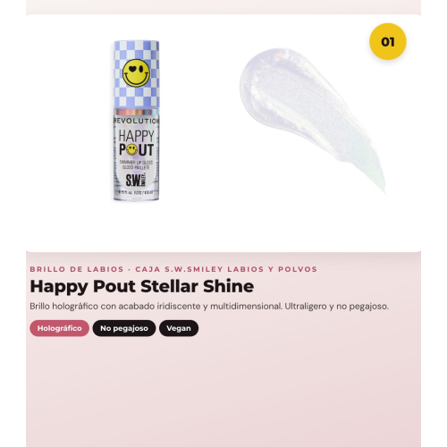 Makeup Revolution - Set *S.W.Smiley* - Brillo di labbra Stellar Shine + Brillo di labbra Pink Bliss + Balsamo per labbra e guance pH + Polveri libere Sunshine