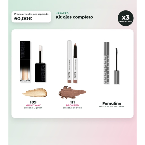 Mesauda - Pack occhi Galactic Shadow 109: Milky Way + Drawmatic Shadow 111: Bronzed + Mascara Femuline