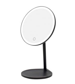 MQBeauty - Specchio da tavolo nero ricaricabile con illuminazione LED regolabile