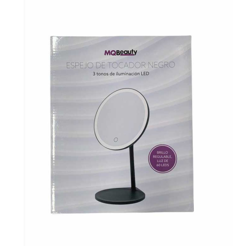 MQBeauty - Specchio da tavolo nero ricaricabile con illuminazione LED regolabile