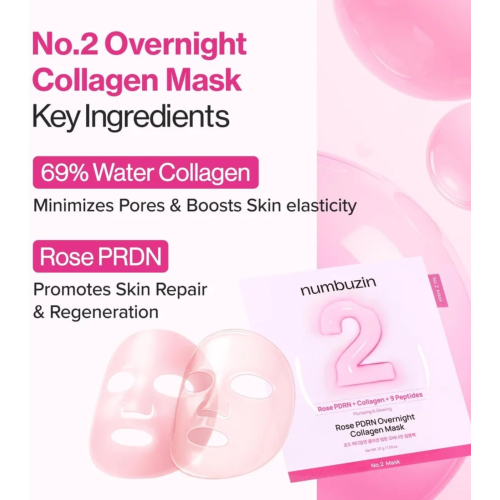 Numbuzin - Maschera facciale notturna No.2 Rose PDRN Plumping