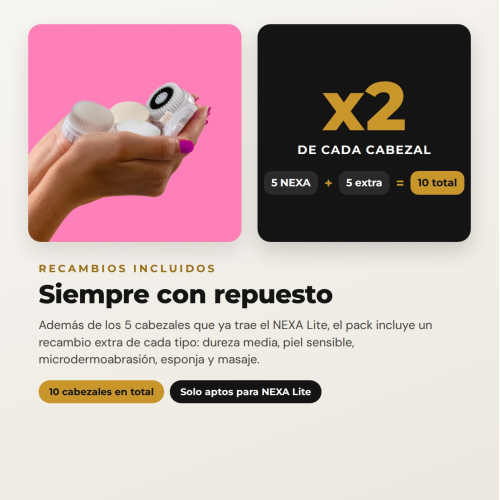 Pack NEXA Lite di MQBeauty – Sistema di Pulizia Facciale a Vibrazione + 5 Testine di Ricambio (10 Testine in Totale)