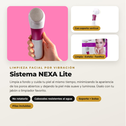 Pack NEXA Lite di MQBeauty – Sistema di Pulizia Facciale a Vibrazione + 5 Testine di Ricambio (10 Testine in Totale)