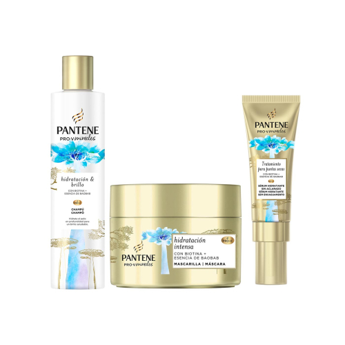 Pantene - *Idratazione & Lucentezza* - Confezione di shampoo + maschera + siero doppie punte Pro-V Miracles