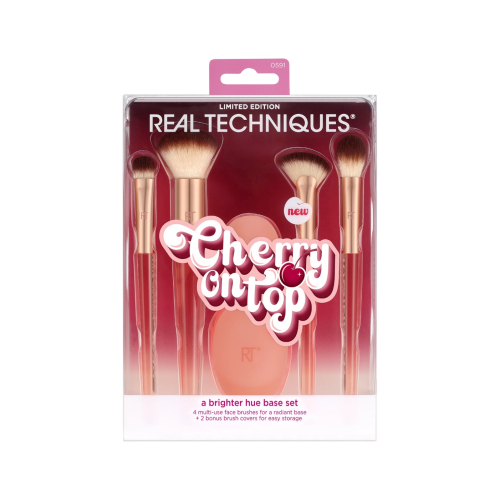 Real Techniques - *Cherry On top* - Set di 4 pennelli + 2 cover in silicone