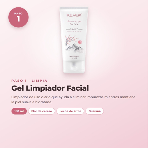 Revox Set Completo di Cura Facciale Routine Giapponese con Gel Detergente, Peeling, Tonico, Siero, Crema e Maschera Idratante Vegan e Cruelty Free