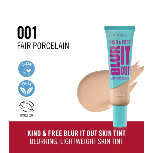 Rimmel London - *Kind & Free* - Fondotinta opacizzante Blur It Out - 001: Fair Porcelain