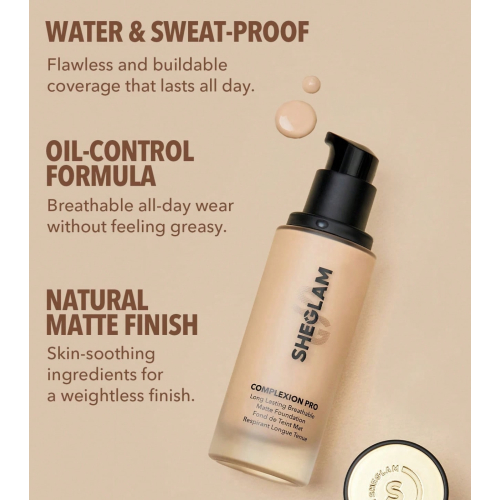 SHEGLAM - Fondotinta opaco a lunga tenuta Complexion Pro - Nude