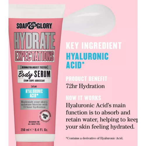 Soap & Glory - Siero corpo all'acido ialuronico Hydrate Expectations - Tutti i tipi di pelle