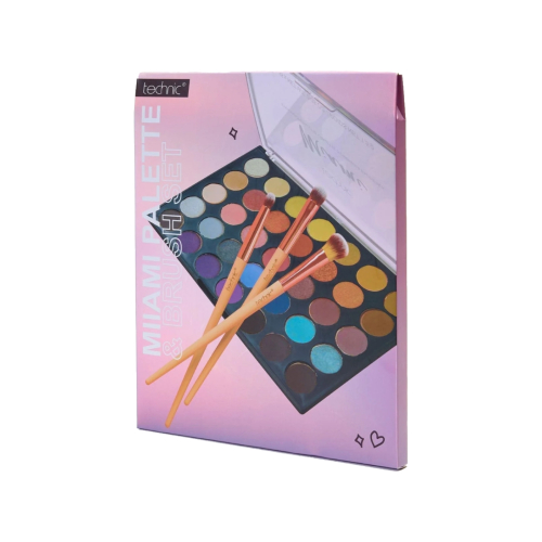 Technic Cosmetics - Palette di ombretti + Trio di pennelli Miami Palette & Brush Set