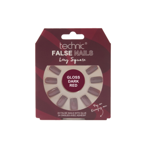 Technic Cosmetics - Unghie Finte False Nails Long Square - Gloss Dark Red