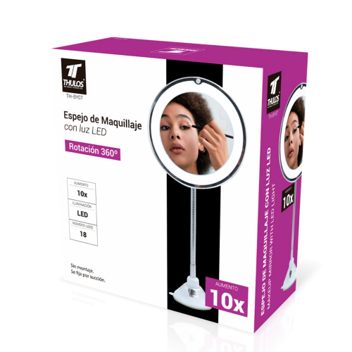Thulos - Specchio per trucco a 360° con illuminazione a LED TH-BY07