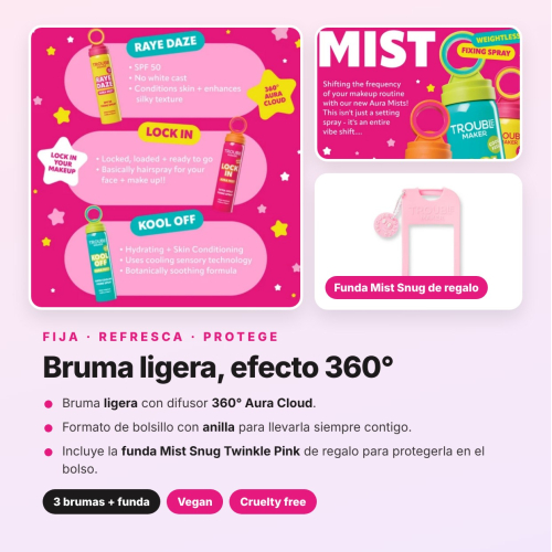 Trouble Maker - Pacchetto 3 Brumas Fissanti per Trucco Lock In, Kool Off e SPF50 Raye Daze