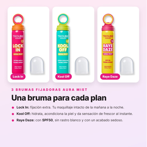 Trouble Maker - Pacchetto 3 Brumas Fissanti per Trucco Lock In, Kool Off e SPF50 Raye Daze