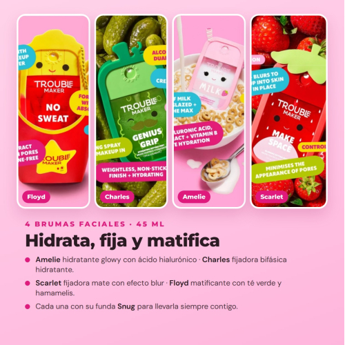 Trouble Maker x Squishmallows - Collezione Completa Edizione Limitata - 14 Prodotti: 3 Palette di Ombre + Mascara + 3 Oli per Labbra + 3 Lucidalabbra + 4 Spray Facciali