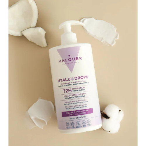 Valquer - Lozione corpo idratante 72 ore Hyaludrops - Cocco e cotone
