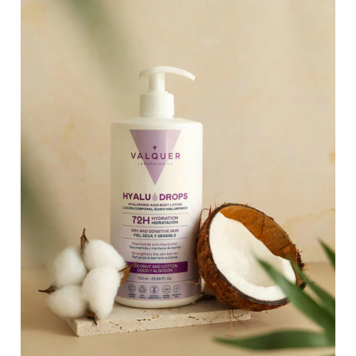 Valquer - Lozione corpo idratante 72 ore Hyaludrops - Cocco e cotone