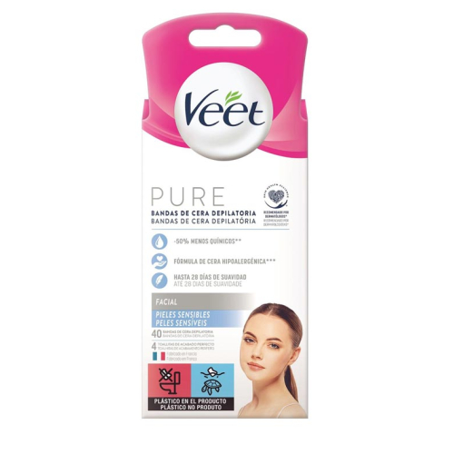 Veet - Strisce di cera per la depilazione del viso Pure - Pelle sensibile (40u)