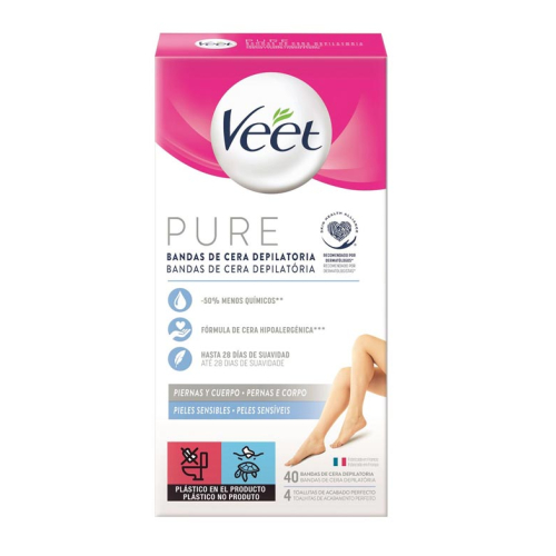 Veet - Strisce Cera Depilatoria Gambe e Corpo Pure - Pelli Sensibili (40u)